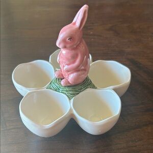 Ceramic Bunny Egg Holder - Pink and Cream